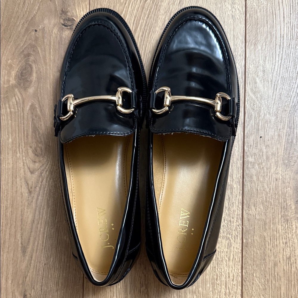 J. Crew Black Loafers with Gold Buckle size 7